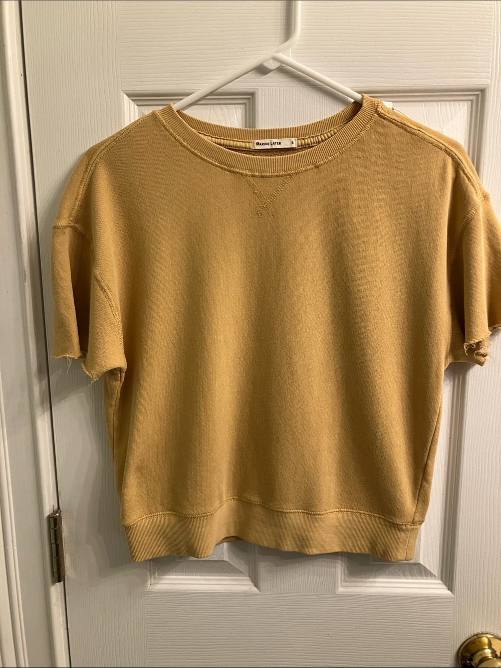 Marine Layer Crewneck Short-sleeve Sweatshirt in Mustard Yellow